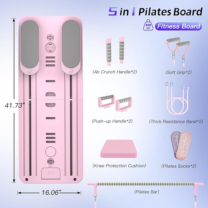 5 in 1 Pilates Board, Foldable Pilates Reformer Set with Resistance Bands, Portable Pilates Sliding Board, Trainer Machine for Home Workout, Ab, Core, Fitness, Exercise