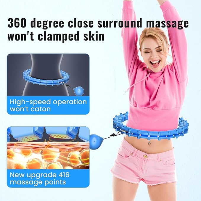65inch 32 Knots Plus Size Quiet Weighted Hula, Smart Detachable Fitness Infinity Hoop, 2 in 1 Waist and Abdominal Weight Loss for Women, Workout Exercise Equipment Hoop