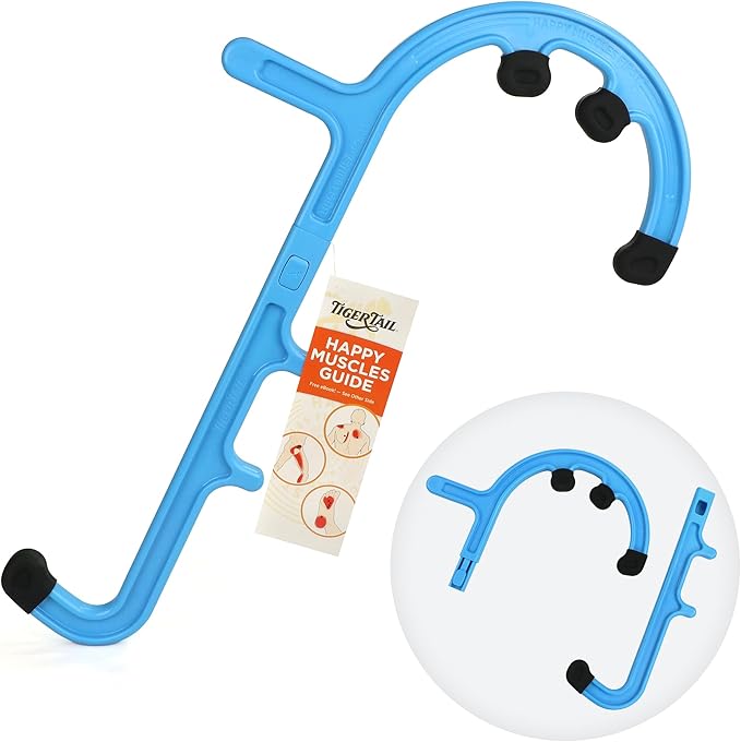 Tiger Tail Tiger Cane Back & Neck Massager – Trigger Point Deep Tissue Acupressure Therapy Cane Massage Hook with 7 Gription Knobs, 2-Piece Massage Tool for Muscle Knot & Shoulder Pain Relief, Blue