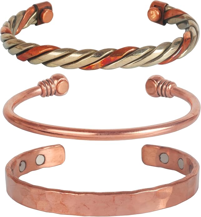 Touchstone copper bracelets | gift for men women |adjustable 100% pure solid real magnetic jewelry | handmade bracelet set combo | rope braided tibetan bangles.