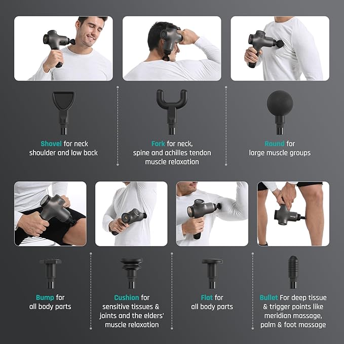 Mebak 3 Massage Gun, Massage Gun Deep Tissue for Athletes, Professional Muscle Percussion Massager, Massager for Shoulder Leg Back Body Pain Relief, Quiet Portable Sport Tool, Gifts for Him