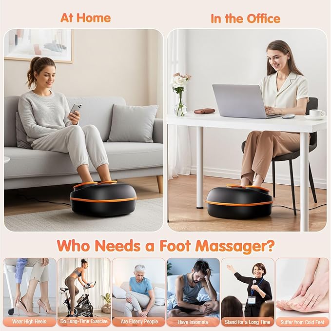 Foot Massager Machine with Heat, Upgrade 6 Airbags 29 Nodes Deep Rolling, Compression, Ankle Kneading, Shiatsu Foot Massager for Neuropathy Plantar Fasciitis, Gifts for Men Women Fits Up to 13"