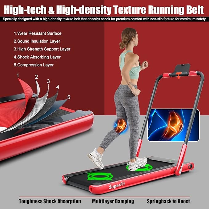 Goplus 2 in 1 Folding Treadmill, 2.25HP Under Desk Electric Superfit Treadmill, Installation-Free with APP Control, Remote Control, Bluetooth Speaker, LED Display, Walking for Home