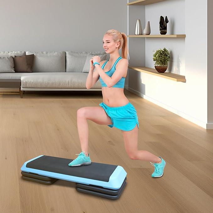 43'' Exercise Aerobic Step Platform, Adjustable Height 4-6-8in Exercise Stepper Workout with 4 Detachable Risers, Aerobics Stepper Workout Stepper for Home Gym Cardio Strength & Training