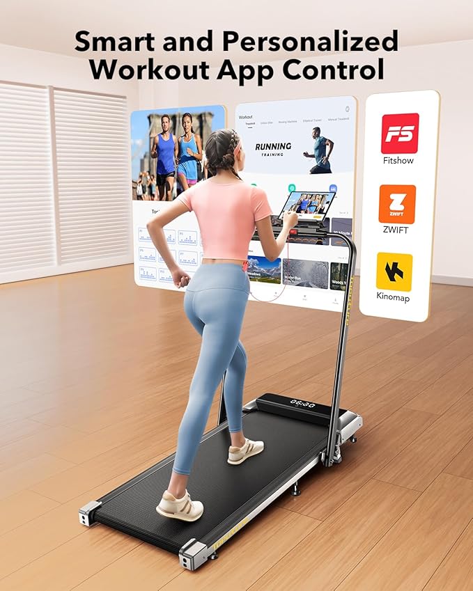 Walking Pad Treadmill with 12% Incline, 6 in 1 Folding Treadmill with Adjustable Handle Bar for Home/Office, Under Desk Treadmills Portable Walking Pad with App, Remote Control & LED Display