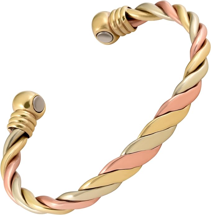Magnetic Copper Bracelet Triple Cuff, For Men and Women, High Power Magnets, Adjustable Bangle