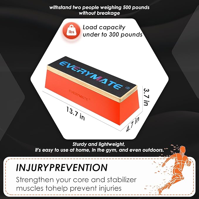EVERYMATE Squat Block Athletic Balance Trainer for Stretching, Fitness, and Physical Therapy, Improve Balance, Stability, and Athletic Performance, Home Gym and Personal Training Equipment