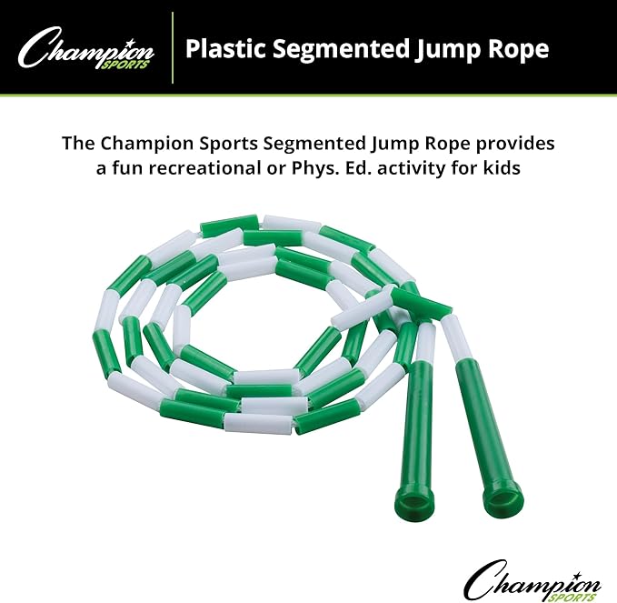 Champion Sports Plastic Segmented Jump Ropes – 7 to 16 ft Lengths – Fun, Durable Ropes for All Ages, Available in Multiple Color Options, Great for Cardiovascular Fitness & Rhythm