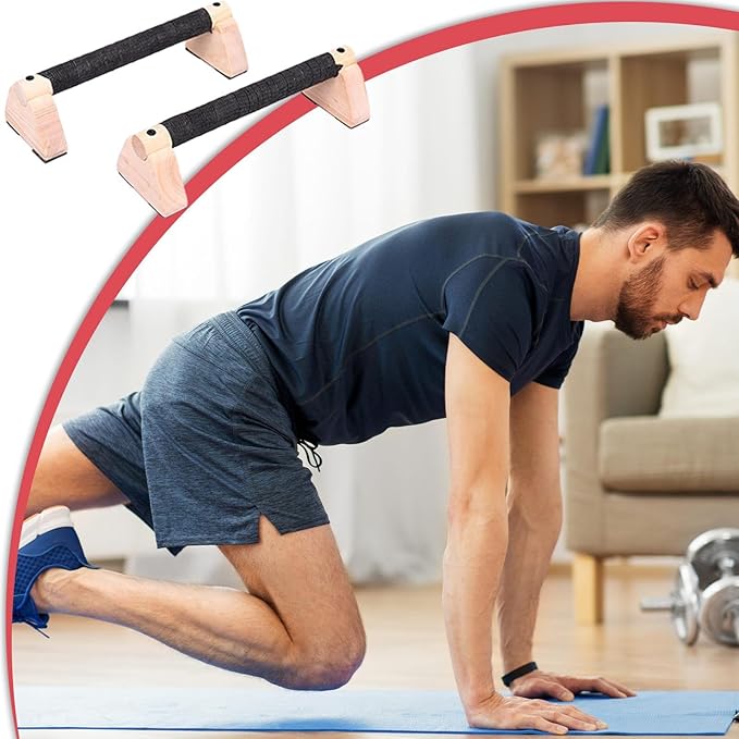 Push up Bars for Men - Parallettes Bars Pushup Handles Stands - 2X Workout Equipment with Ergonomic Wooden Grips for Calisthenics, Fitness Training