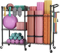SINGAYE Dumbbell Rack Stand With Yoga Mat Storage, Gym Equipment Organizer, Cart for Workout Room, Home Gym With Hooks and Wheels