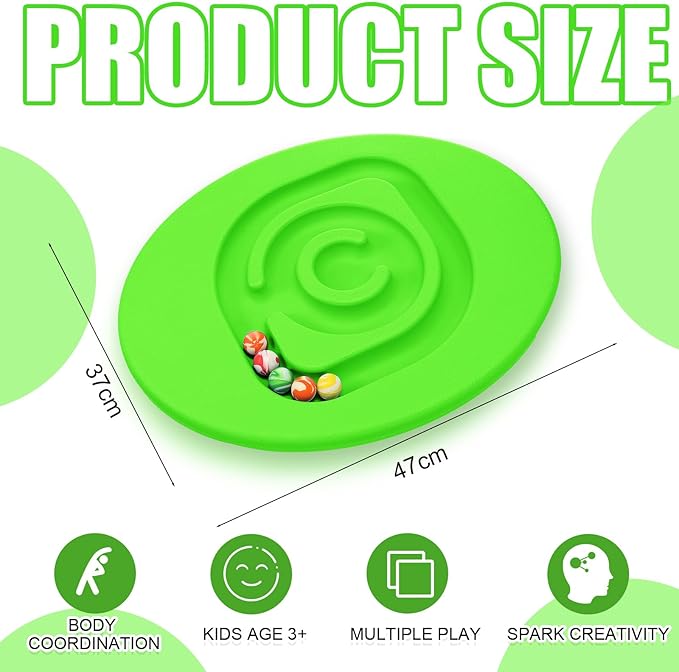 Kids Maze Balance Board Plastic Wobble Rocker Balance Board with Mini Balls Load 170lb for Balancing Exercise Equipment Game Boys Girls Physical Therapy 18.5 x 14.57 Inch(Green,Round)