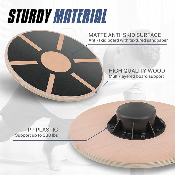 MADOG Wooden Wobble Balance Board for Adults, 15.5" Anti-Skid Sandpaper for Workout Core Trainer Physical Therapy, Home Gym Stability Board