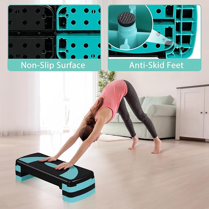 HomGarden Adjustable Workout Aerobic Stepper in Fitness & Exercise Step Platform Trainer Stepper w/Risers Adjust 4"-6''-8''