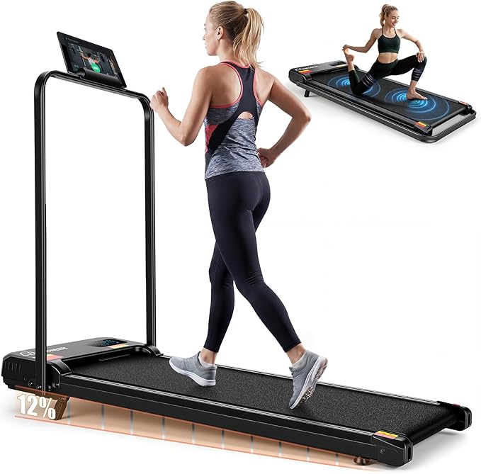 ANCHEER Folding Walking Pad Vibration with Handle, 1500W Portable Treadmill with 12% Incline & 8 Modes, 350lb Under Desk Vibration Treadmills for Home/Office,Installation-Free