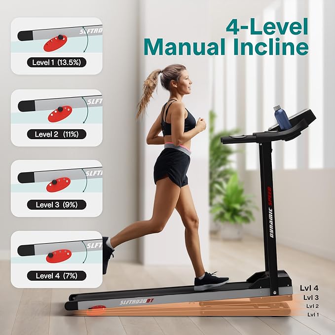 SereneLife Treadmills for Home with 13% Manual Incline Treadmill, 3.5HP - Compact Digital Portable Foldable Treadmill with Speakers, Bluetooth, App Sync, Heart Rate Monitor, for Walking, Running, Gym
