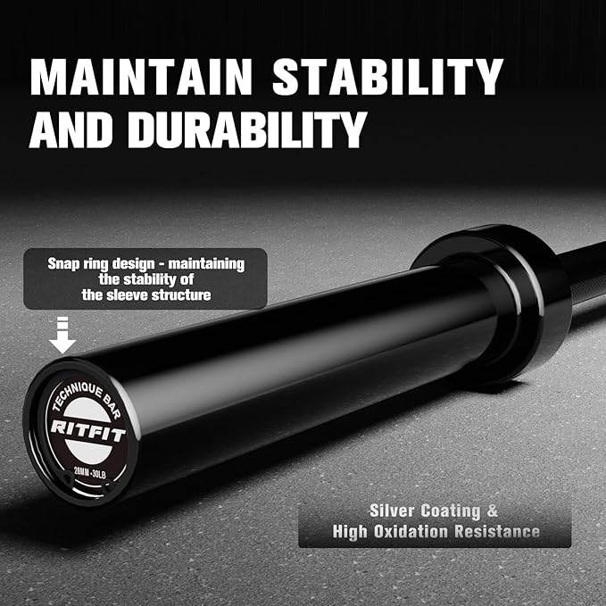 RITFIT Olympic Barbell 4ft/6ft - 2 Inch Weight Bar for Strength Training, Weightlifting, Squat, Deadlift, Bench Press, Curl, Overhead Press - 350lbs/500lbs Capacity