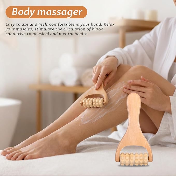 2Pcs Wooden Massage Roller Handheld Muscle Roller Stick Manual Massage Tools for Relaxes Thigh, Leg, Hands Full Body Muscle Men Women