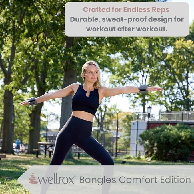 Wellrox Weighted Bangles – Adjustable Ankle and Wrist Weights for Women & Men – Set of Ankle Weights 2 lbs (1 lb Each Wrist Weight) | Weighted Arm Bands for Pilates, Yoga, Running & Walking