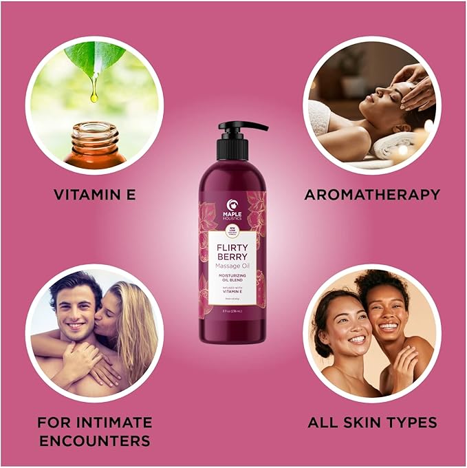 Scented Sensual Massage Oil for Couples - Tropical and Berry Full Body Massage Oils with Jojoba Coconut and Sweet Almond Oil with Sweet Aromas for Special Moments - Non GMO Gluten Free and Vegan