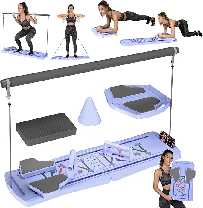 Pilates Board for Home Workout - Upgraded 7 in 1 Portable Pilates Reformer Set, Multifunctional Ab Trainer with Resistance Bands & LED Timer, Pilates Board for Women Full Body Workout