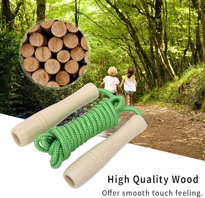 Jump Rope for Kids, Adjustable Toddler Skipping Rope with Wooden Handle, 8.5ft Child Jumping rope for Girls and Boys Workout Outdoor Activity