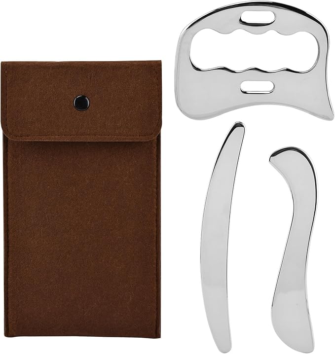 3 in 1 Stainless Steel Muscle Scraper Tools Set, Gua Sha Scraping Tool Physical Therapys Massager Tool, Scraping Massage Tools for Back, Legs, Arm, Body(Color:Silver)