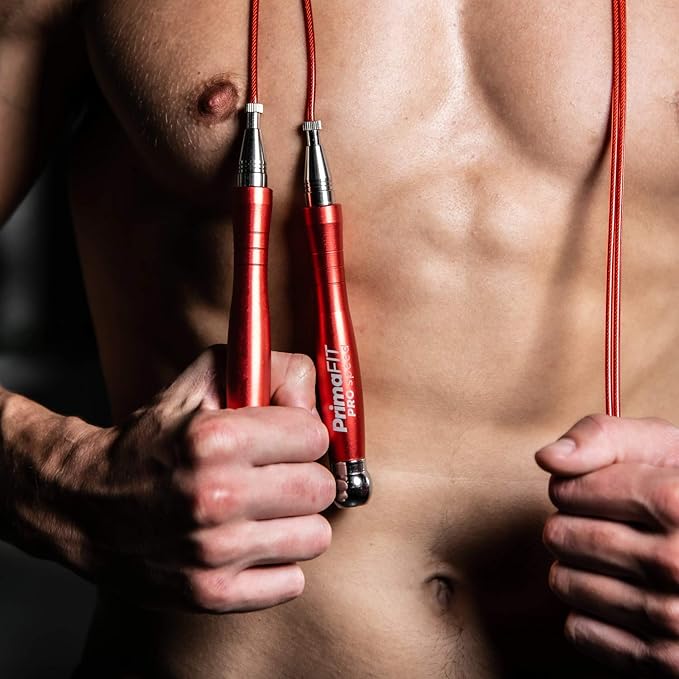 PrimaFIT Jump Rope Pro Speed Skipping Rope Adjustable Adult Jumping Rope Weighted Aluminium Handles for Double Dutch Boxing Workout Crossfit Exercise Fitness Spare Cable Weights Protectors Carry Bag