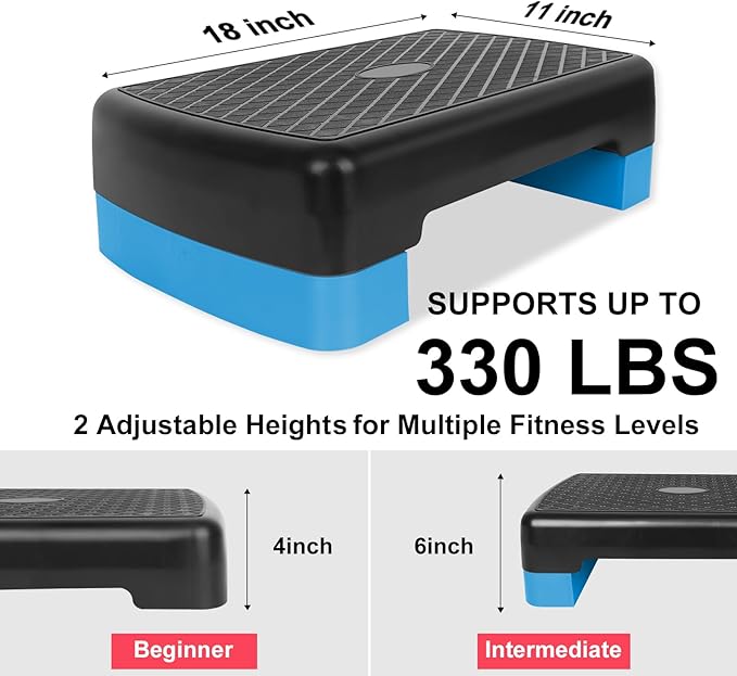 Exercise Workout Aerobic Step Platform Trainer, 18" Aerobic Stepper with 4"-6" Adjustable Height Risers