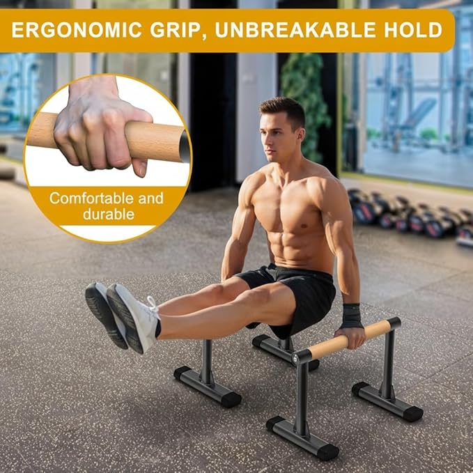 Kipika Parallette Bars for Calisthenics - Push Up & Dip Bar with Wood Handles, Rock-Free Support for Handstand, L-Sit & Home Strength Training, 600LB Capacity, 12" Height