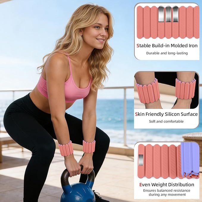 Abahub Wearable Wrist & Ankle Weights Set of 2, Stackable Magnetic Weighted Bracelet for Women, Waterproof Silicone Arm Leg Weights for Home Gym Workout, Running, Yoga & Pilates