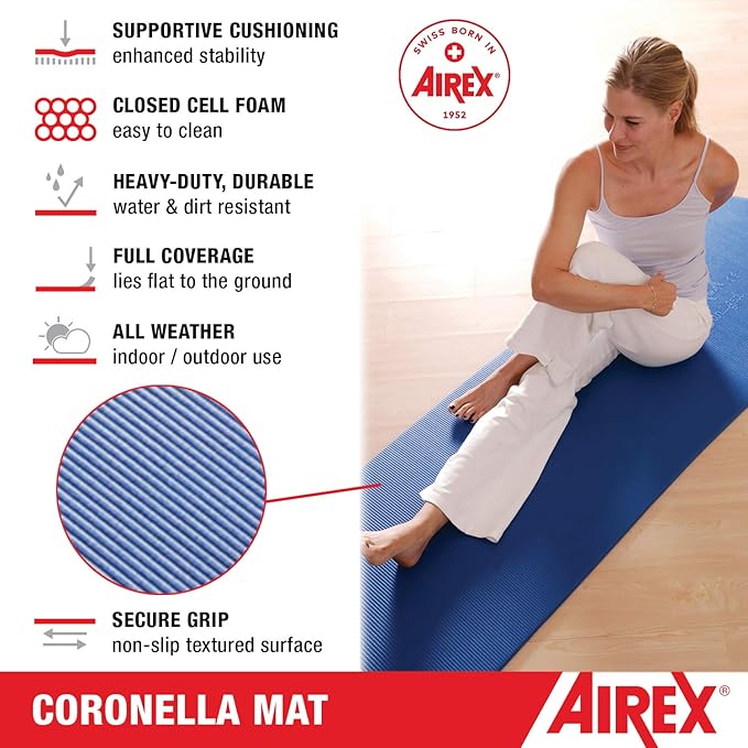 AIREX Official Coronella Exercise Mat - Home Workout Mat for Rehabilitation, Strength Training, Aerobics, Water Fitness, Exercise, Home Workouts, Floor Exercises with Premium Foam