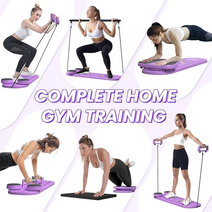 Portable Pilates Reformer Board, Professional Foldable Multi-Purpose Pilates Board for Full Body Workout, Home Pilates Training Equipment Sliding Board, ‌Lavender Purple