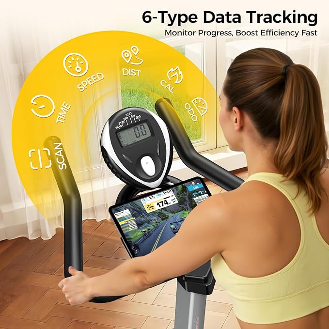 POOBOO Magnetic Exercise Bike, Quiet Stationary Bike with APP and 350lbs Weight Capacity, Indoor Cycling Bike with LCD Monitor and Tablet Holder, Heavy Duty Workout Bike for Home Gym Weight Loss