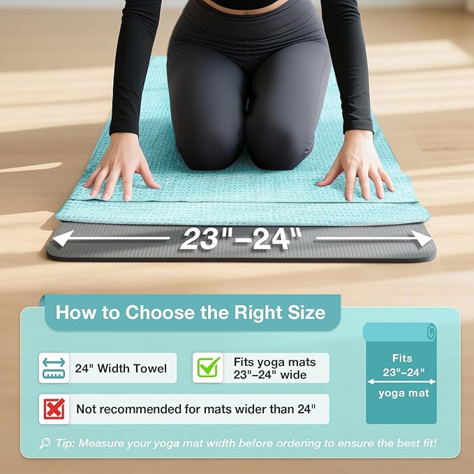 Hot Yoga Towel,Microfiber Yoga Mat Towels Non Slip for Hot Yoga Absorbent Microfiber Sweat Anti-Slip Cover,Bikram,Pilates,Exercise,Fitness 24 inch X 72 inch Blue Green 2 Pack