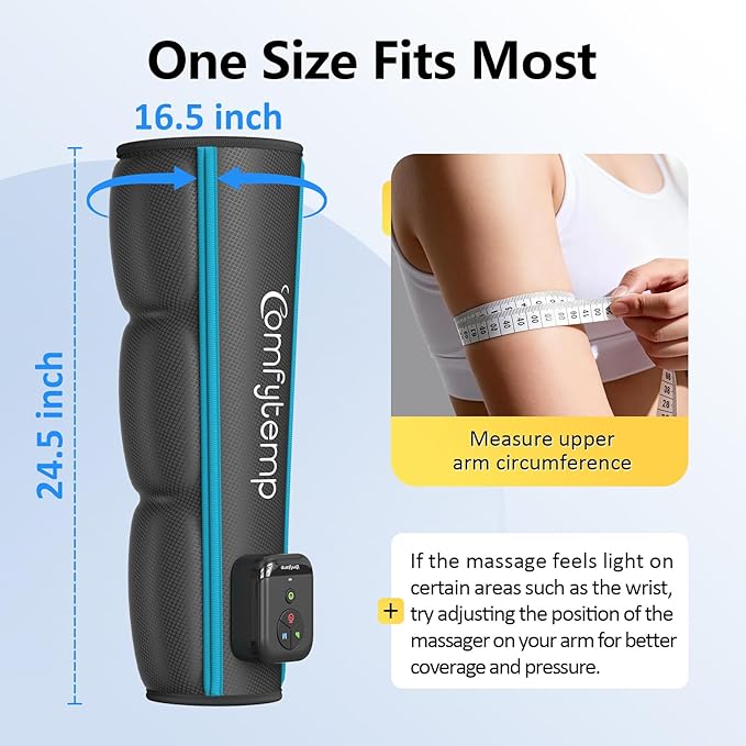 Comfytemp Air Compression Therapy Device K1065, Cordless Full Arm Massager for Circulation and Pain Relief, Portable Massage Sleeve for Wrist, Hand, Forearm