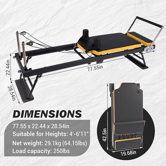 Foldable Pilates Reformer for Home Use - Pink Reformer Pilates Machine with Springs,Pilates Pro Reformers Bed for Studio Apartment & Gym - Ideal for Beginners & Advanced Users