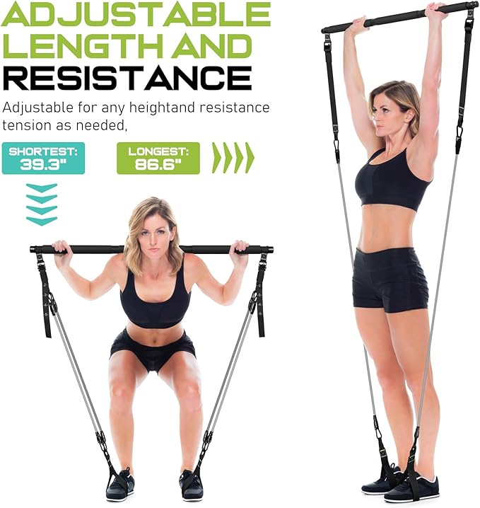 Pilates Bar Kit with Resistance Bands, Multifunctional Pilates Bar for Women & Men with Heavy-Duty Metal Adjustment Buckle, Pilates Home Equipment for Full BodyWorkouts