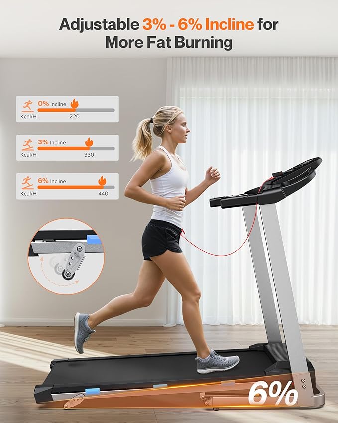 Foldable Treadmill with Incline, 350 LBS Capacity, 3.0HP Quiet Running Treadmills for Home, Incline Treadmill with Pulse Sensor and Bluetooth Speaker, Wide Belt, App & Voice Control, 7.6 MPH