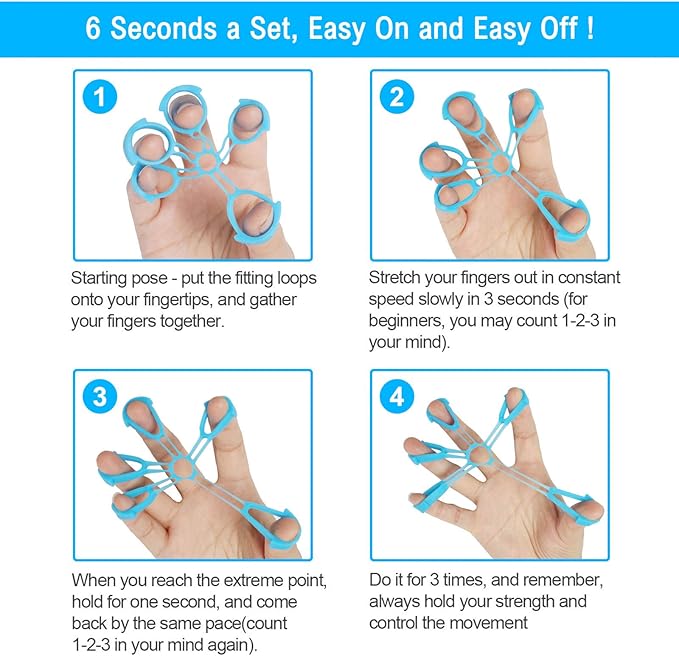 Fanwer Finger Strengthener & Finger Stretcher Hand Extensor Exerciser Set for Arthritis Carpal Tunnel Exercise to Improve Grips Performance for Elderly (3 Levels)