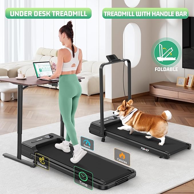 FUNMILY Upgrade Walking Pad Folding Treadmill with 12%/15% & Handle Bar, 3.5HP Foldable Under Desk Compact Treadmills for Home/Office/Gym, 400+lb Capacity, Shock Absorption