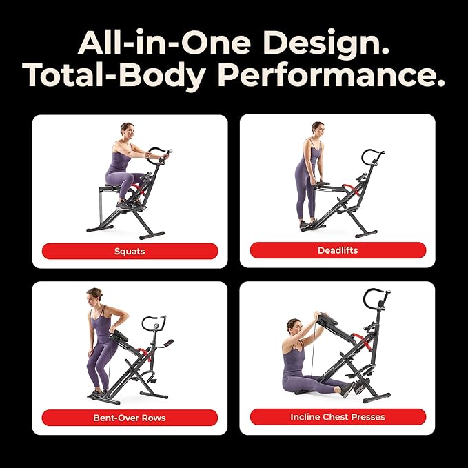 Sunny Health & Fitness Smart Heavy Duty Row-N-Ride, Squat Assist Trainer for Full Body Workout, 350 LB Capacity, 5-Level Resistance, Padded Seat, and Free SunnyFit App Connection – NO. 077PLUSSMART