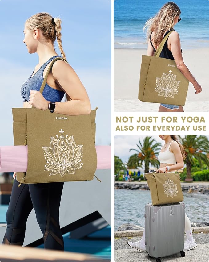 Gonex Yoga Mat Bag, Large Tote Bag with Multi Pockets for Women Men, Canvas Mat Carrier, Full Zipper Easy Access for Pilates Gym Travel