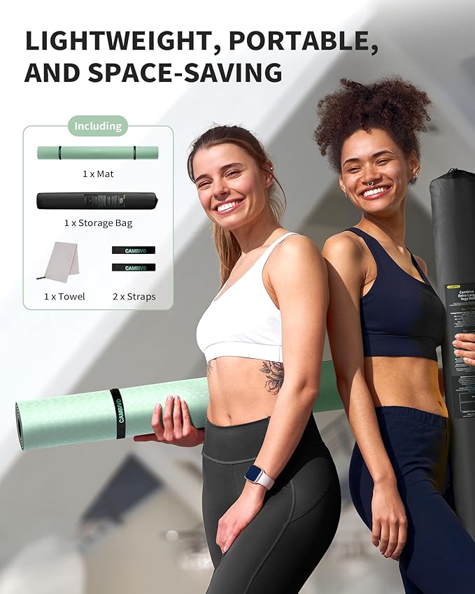 CAMBIVO Large Yoga Mat (6'x 4'), Extra Wide Workout Mat for Men and Women, 0.24''/0.32''/0.4''/0.48'' Thick Exercise Fitness TPE Mat for Home Gym, Yoga, Pilates, Workout (Barefoot Exercise)