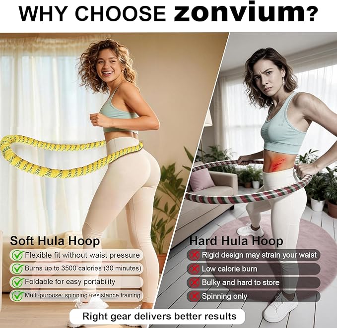 3 lbs Soft Spring Hula Hoop, Weighted Hoops for Adults, Foldable and Portable Hula with Body Tape Measure, Loss Fitness Hoop