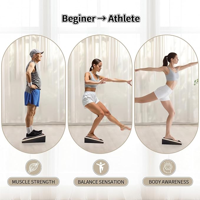 2-in-1 Wobble Balance Board & Calf Stretcher (2-Pack) – for Ankle Physical Therapy, Home Gym Fitness, Senior Balance & Office Stretching, Portable Stability Trainer
