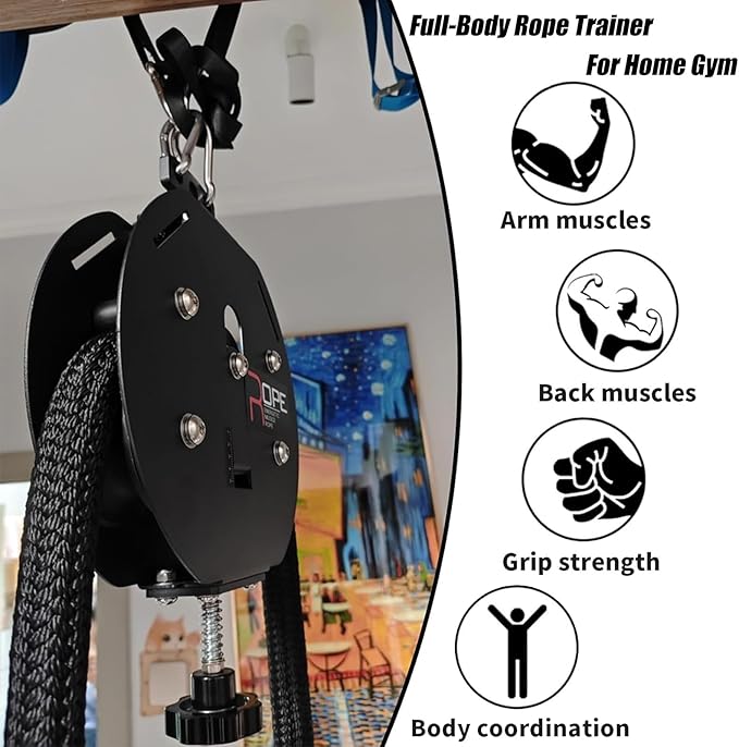 Cable Pulley System - Suspension Trainer & Endless Rope Trainer Machine for Home, Adjustable Resistance Pulley Cable Machine for Muscle Endurance, Upper Extremity & Aerobic Exercise
