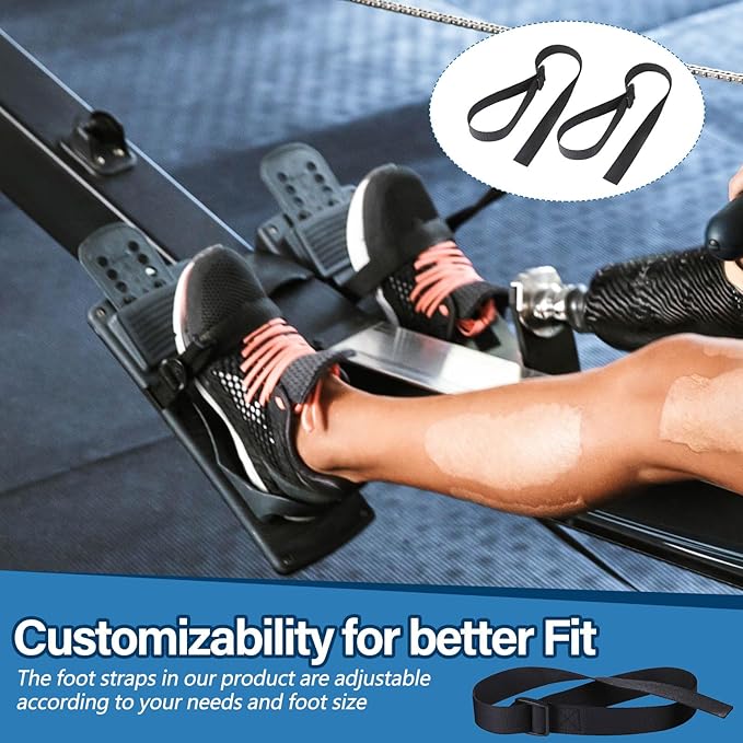 Rowing Machine Adjustable Foot Straps Compatible With Concept 2 Rower Fitness, 4 Pack Replacement Reusable Straps