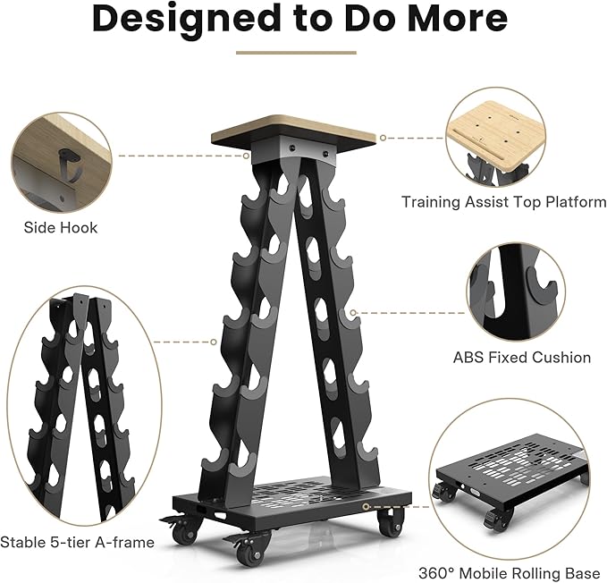 5-Tier A-Frame Dumbbell Rack with Wheels, 300LBS Capacity, Mobile Weight Rack with Phone Holder (Rack Only)