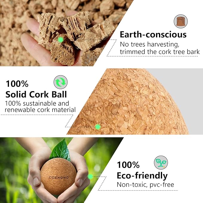 COENGWO Cork Ball Lacrosse Ball, Deep Tissue Muscle Tension Therapy Ball for Trigger Point Therapy, Muscle Soreness, Yoga Therapy, 2.4 Inch