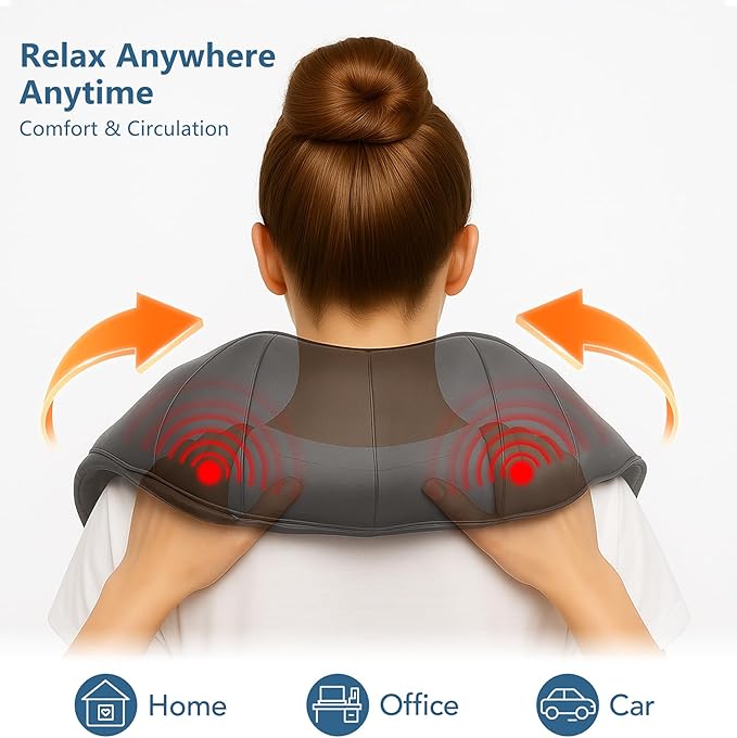 Neck Massager for Pain Relief Deep Tissue with Heat - Shiatsu Back and Shoulder Massage, Gifts for Women/Men/Dad/Mom/Her/Him/Valentine’s Day/Mothers Day/Fathers Gifts, Plug-in Use for Home Office Car